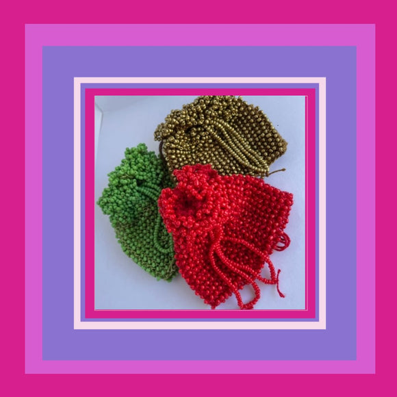 Novelty Christmas pouches bead knitting pattern and kits - Charlotte and Grace