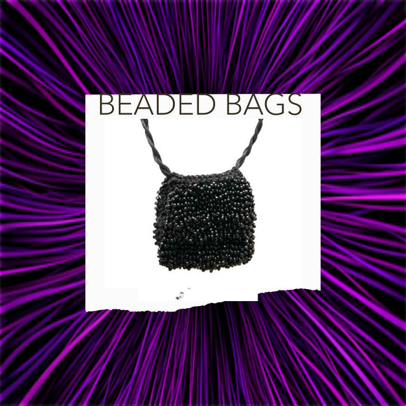 Black Beaded Bags, beaded necklaces, beaded palm clutches