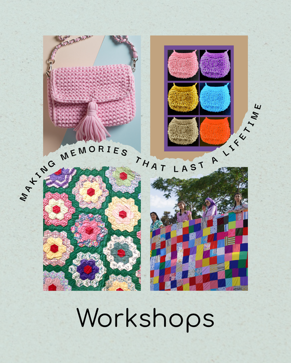 pink knitted bag, bead knitted bags in pink, purple, gold, blue, orange and beige, colourful patchwork and grandmothers garden quits with writing 
