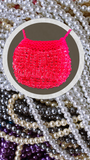 Miniature Beaded Bag Collection showcases Grace's Handmade Knit & Bead Money Bag Necklace hot pink - Charlotte and Grace