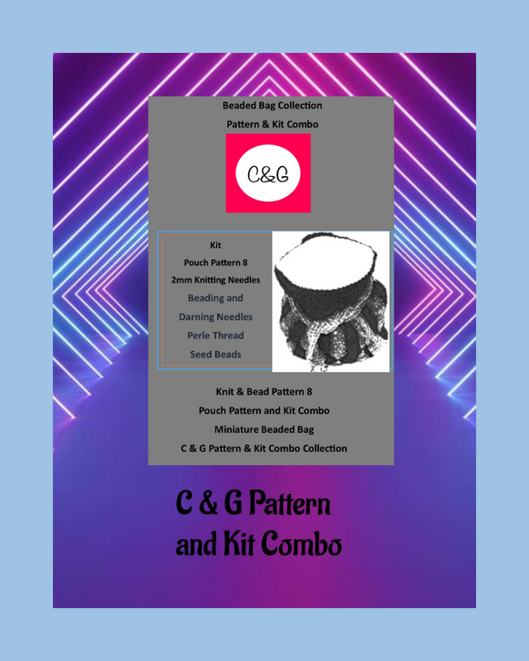 C & G Pattern and Kit Combo packaging on a blue and purple gradient background
