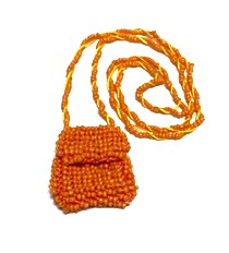 Beaded Bag Necklace Orange Manderine  Miniature Beaded Bag Collection Small Necklaces - Charlotte and Grace