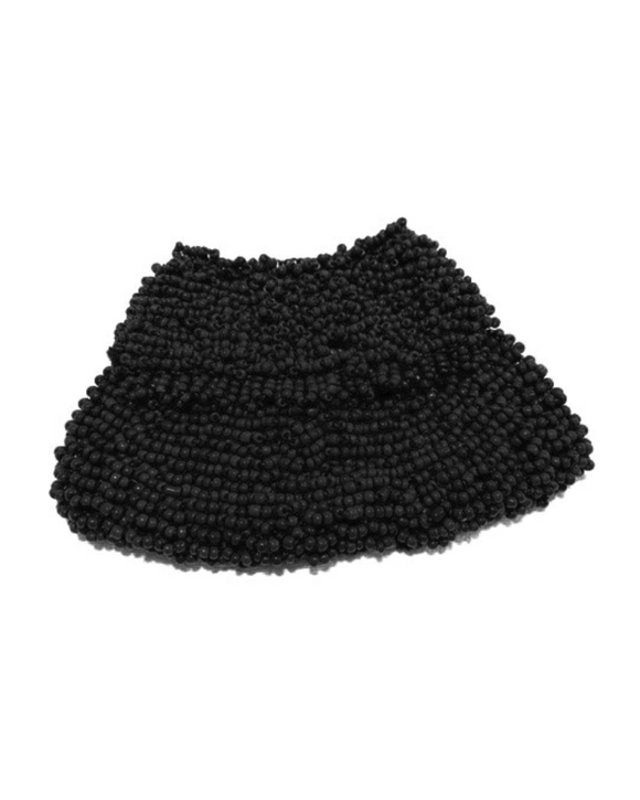 Black beaded clutch bag on a white background