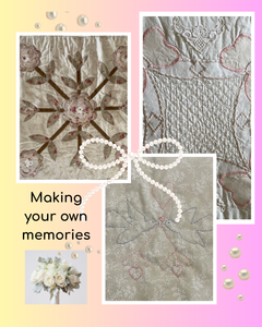 Collage of embroidered patterns with text 'Making your own memories' on a colorful background.