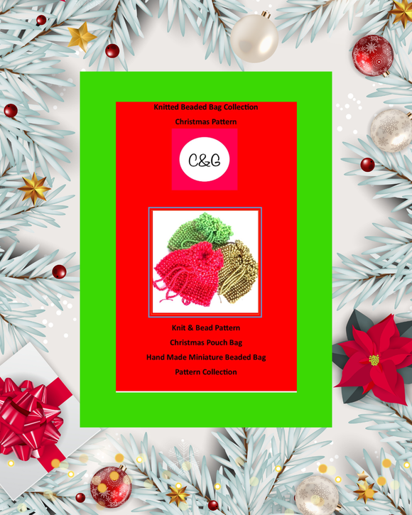 Knitted Reusable Bag Collection Christmas Pattern book with festive decorations on a white background