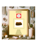 Framed knit and bead pattern with a brown bead knitted palm clutch purse and  decorative items on a table 