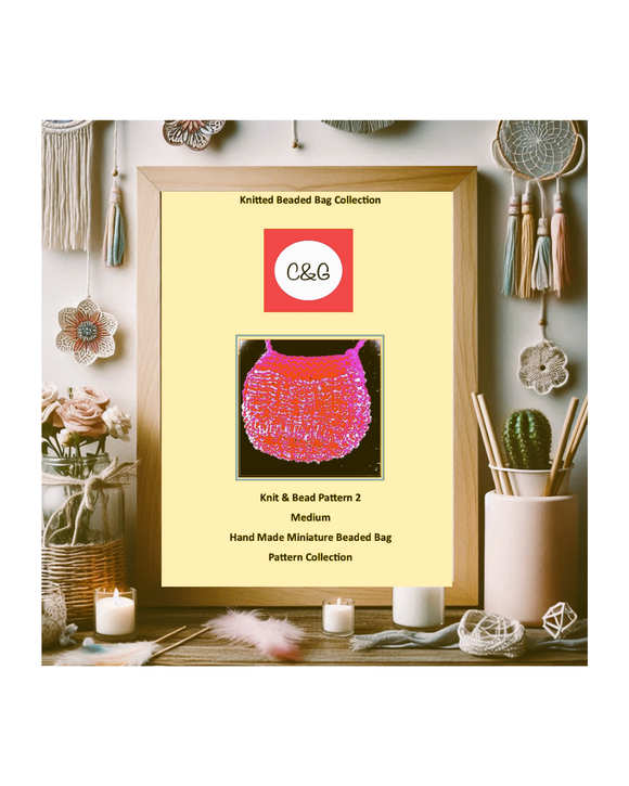 Beaded pink bag necklace in a framed Pattern on a boho free spirited background 
