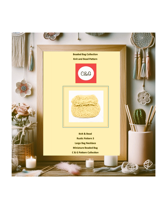 Framed knit and bead pattern collection with C&G logo on a decorative background