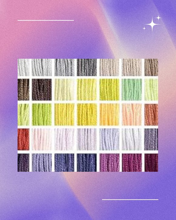 Grid of yarn color swatches on a gradient background
