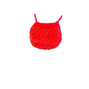 Miniature Beaded Bag Collection showcases Grace's Handmade Knit & Bead Money Bag Necklace Red - Charlotte and Grace