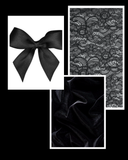 Black ribbon and lace fabric on a black background