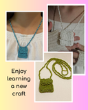 Collage of beaded necklaces with text 'Enjoy learning a new craft' on a colorful background