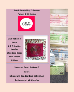 Sew & Beaded Bag Collection packaging with fabric rolls in the background