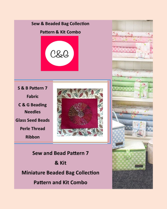 Sew & Beaded Bag Collection packaging with fabric rolls in the background