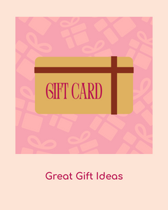 Gift card design on a pink background with gift box pattern with "Great Gift Ideas"