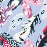 Pattern of feathers on a light blue background of Gutermann fabric