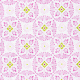 Medallion patterned design with mauve and green floral elements on a white background