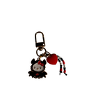 Keychain with a black cat design and red heart on a white background