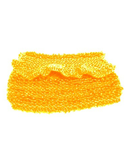 Gold beaded clutch purse on a white background