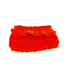 Red textured beaded clutch purse on a white background