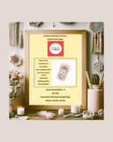 Framed knitting pattern and kit combo with decorative items on a table.