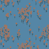 Pattern of orange flowers on a blue background
