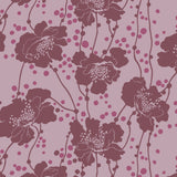 Floral pattern with purple flowers on a pink background