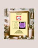 Framed kit with purple beaded bag and a table with candles, flowers like a free spirit background