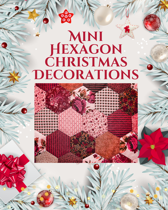 Mini hexagon Christmas decorations with festive elements on a white background