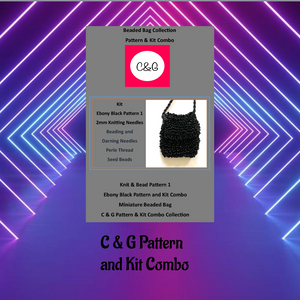 The Black Beaded Bag Pattern 1 & Kit Combo Ebony Black Beaded Bag Necklace Pattern and Kit - Charlotte and Grace