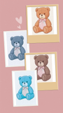 Four cross-stitched teddy bears on a pink background