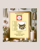 Framed Knitted Beaded Bag Collection pattern and kit combo with decorative items on a light background
