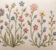 Close-up of a woven pattern with floral designs on fabric