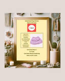 Framed knitted beaded bag pattern and kit combo on a decorative wall with candles and plants.