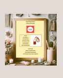 Framed product description kit for a red bag collection on a decorative Boho background.