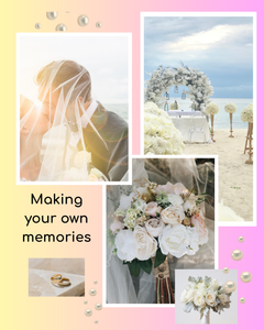 Collage of wedding-related images with text 'Making your own memories' on a colorful background.