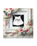 White beaded pouch in a decorative wedding frame surrounded by flowers on a white background