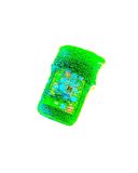 Green textured bead knitted iPhone bag with colourful patterns on a white background