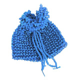 Blue beaded drawstring bag on a white background